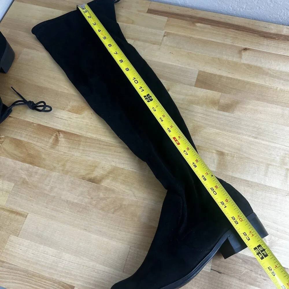 Charles David Over the Knee Boot Black Gammon Stretch Round Toe Tie Size‎ 6